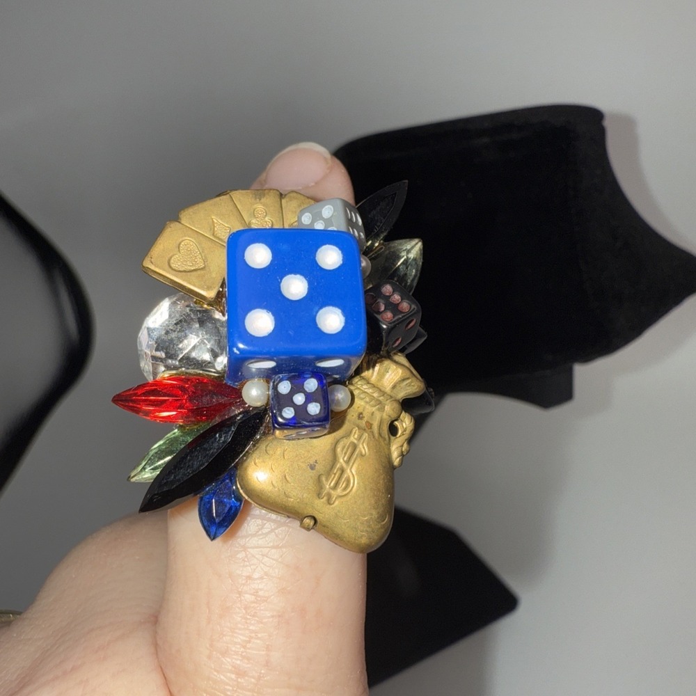VTG Katrina Cat Ring Multicolor‎ Rhinestone Statement Casino Vegas 6-7 Very Rare